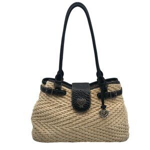 Brighton Khaki Woven Shoulder Tote Bag